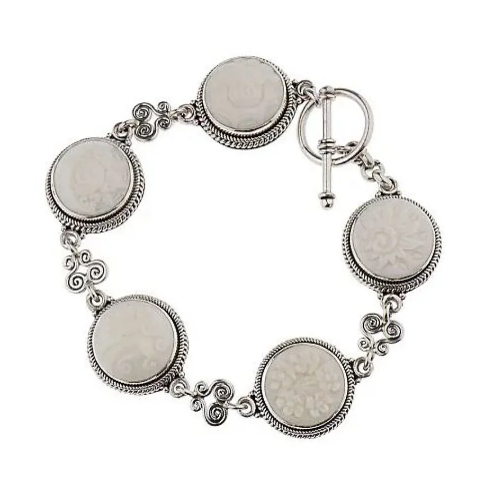 QVC Artisan Crafted Sterling Silver Carved Bone Bracelet - Picture 2 of 12